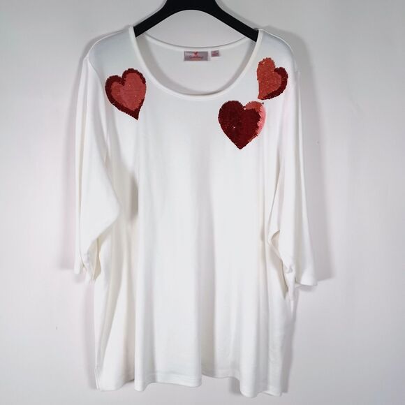 Quacker Factory Top 3X Flip Sequin Embellished Artsy Tunic Hearts Love - Picture 4 of 8